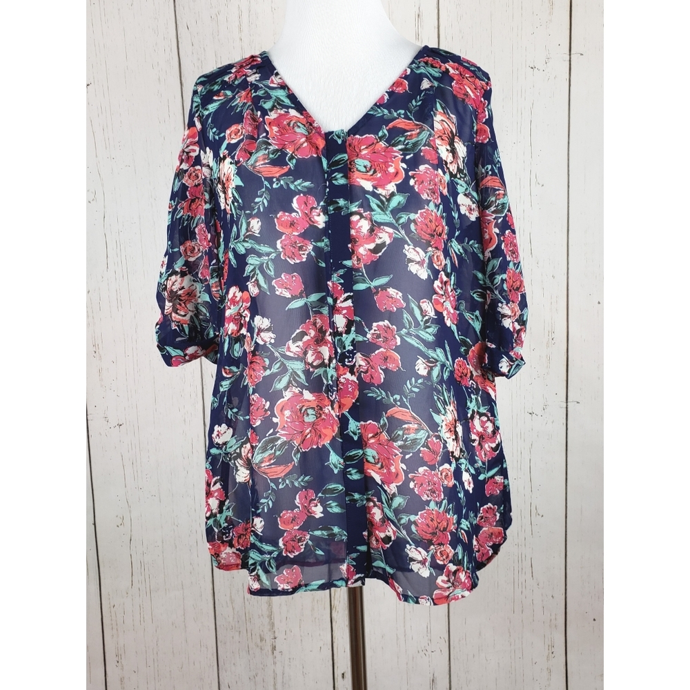 NWT Skies Are Blue Mayven V Neck Navy Blouse